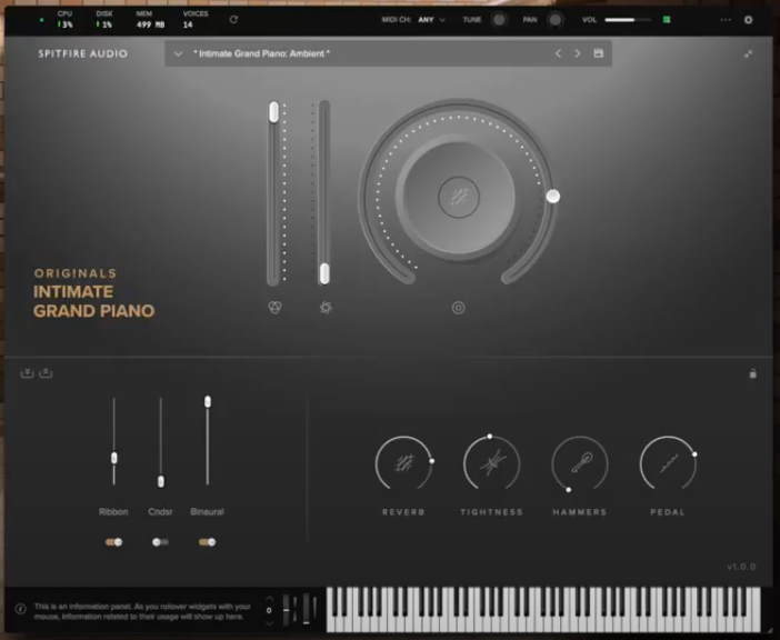 SpitfireAudio Intimate Grand Piano GUI