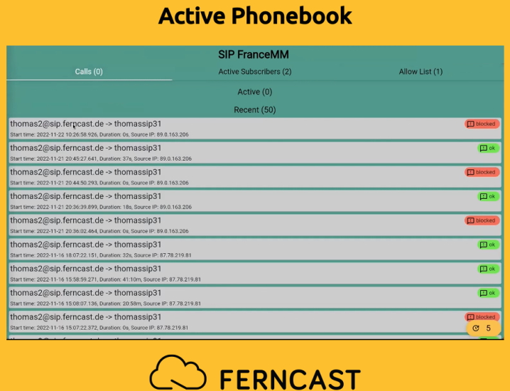 ferncast active phonebook