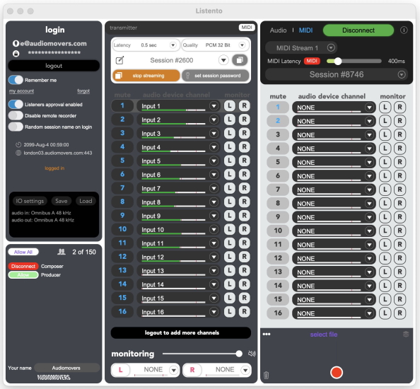 Audiomovers LISTENTO Standalone App MIDI