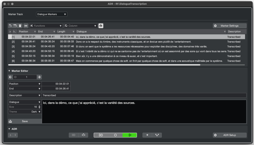 Steinberg Nuendo15 ADR Panel