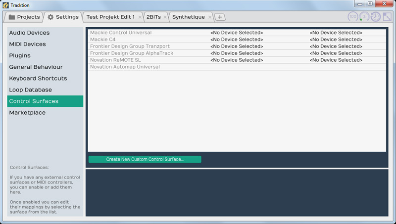 settings control surface